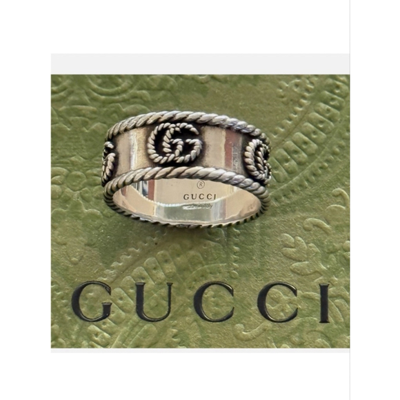 Gucci Interlocking G Textured Band Ring - Sterling Silver - Size 10 - NIB - Picture 4 of 5